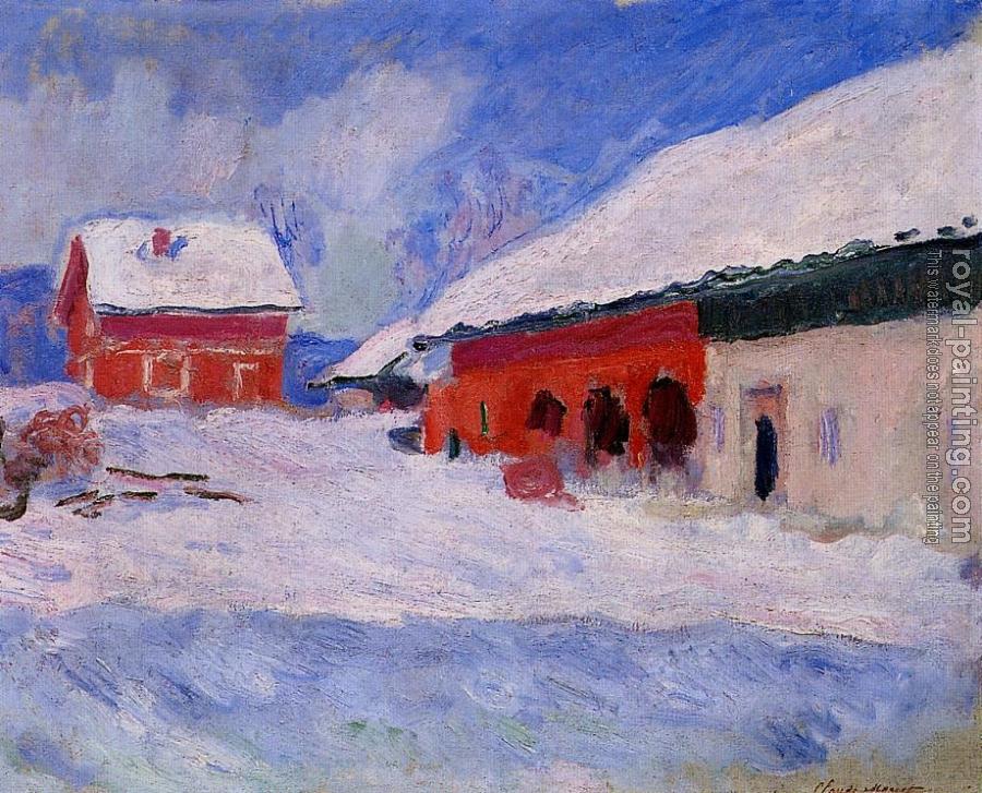 Claude Oscar Monet : Red Houses at Bjornegaard in the Snow, Norway